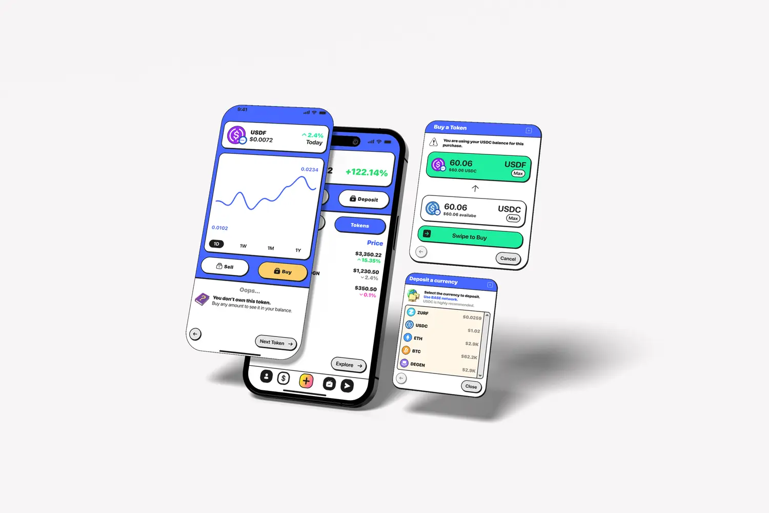 Vibra wallet views and token trading interface